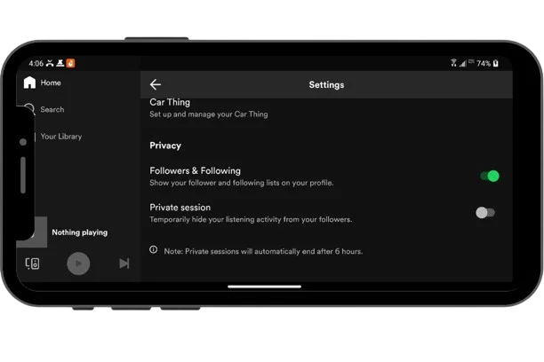 Privacy settings screenshot of spotify premium